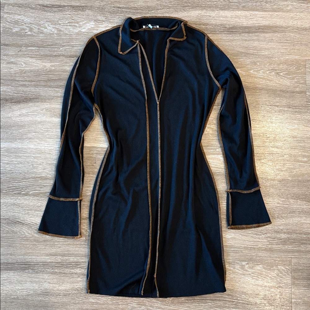 Black Mini Dress with Rust Orange Accents